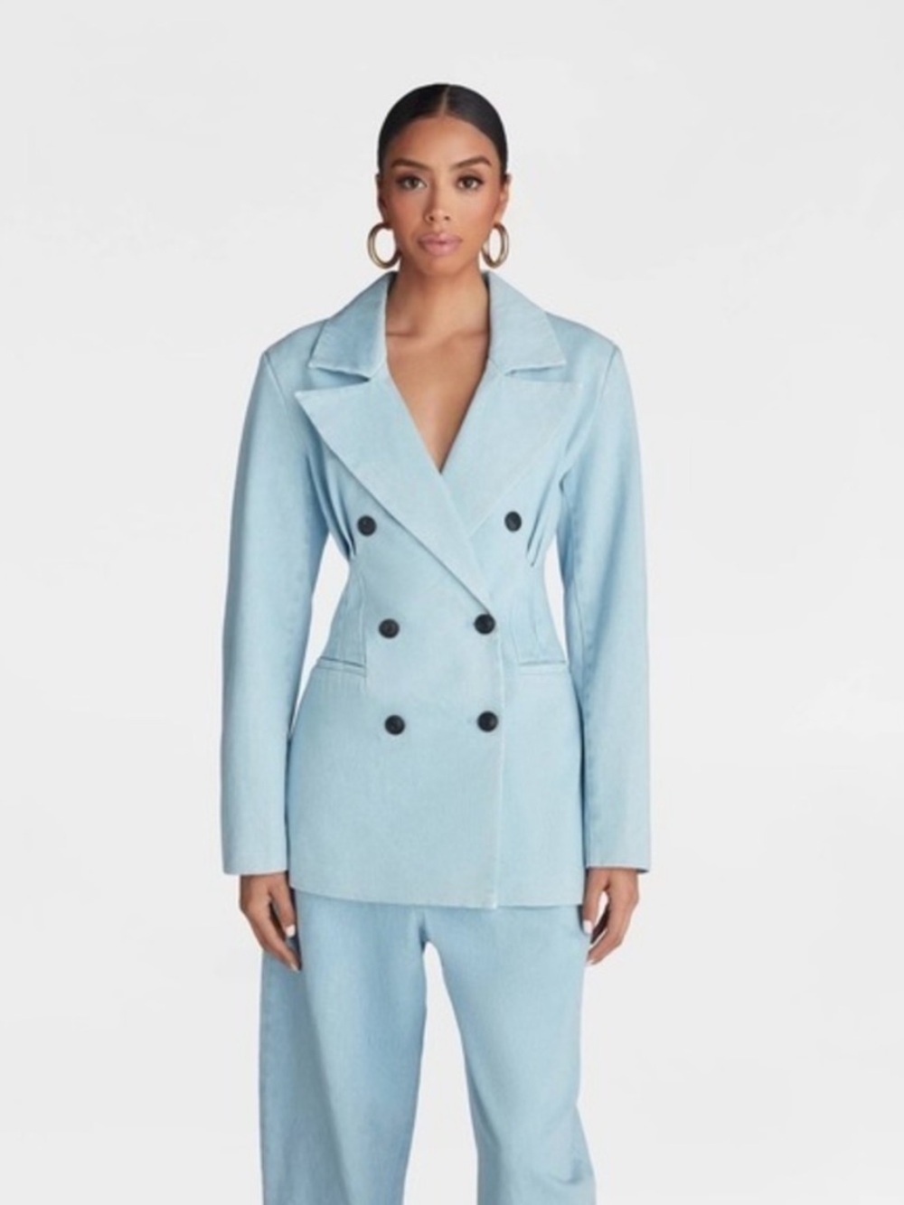 Double-Breasted Light Blue Blazer Jacket